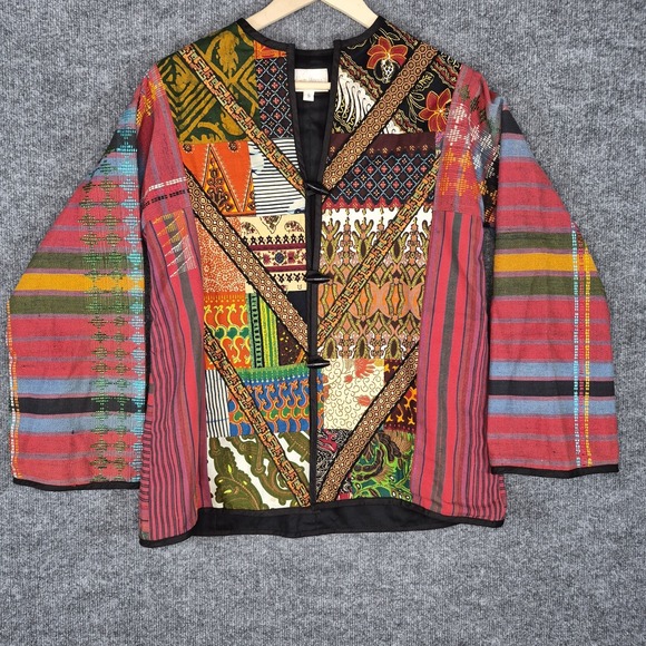 Neiman Marcus Jackets & Blazers - Neiman Marcus Vintage Women's Patchwork Jacket Boho Festival Wooden Button Small